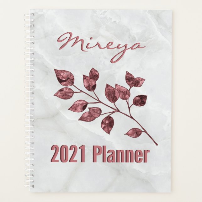 Agenda Elegantes hojas de Relieve metalizado rosa de márm (Anverso)