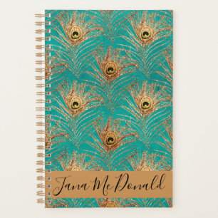 Agenda Elegantes plumas de pavo real Purpurina personaliz