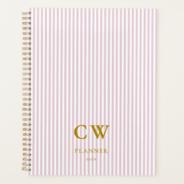Agenda Elegantes Rayas Rosadas Femeninas Iniciales Dorada