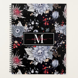 Agenda Elegantes Rosas de cráneo negro plateado