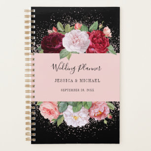 Agenda Elegantes Rosas florales Boda rosado negro