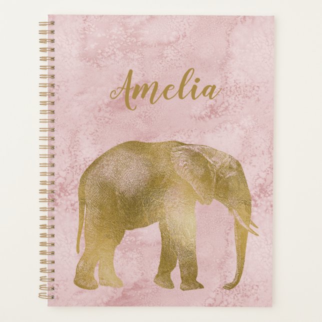Agenda Elephant Gold Pink Ante Planner (Anverso)
