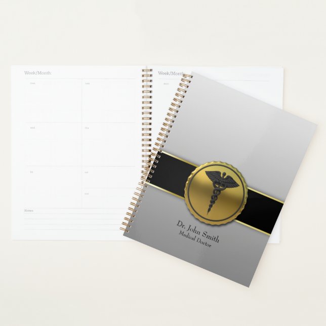 Agenda Emblema de caduceo médico de oro 3D profesional (Demostración)