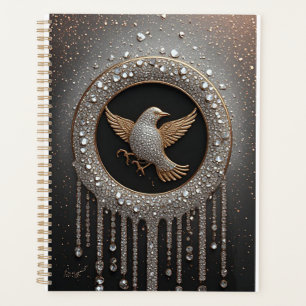 Agenda Emblema de pájaro de oro y diamantes lujosos