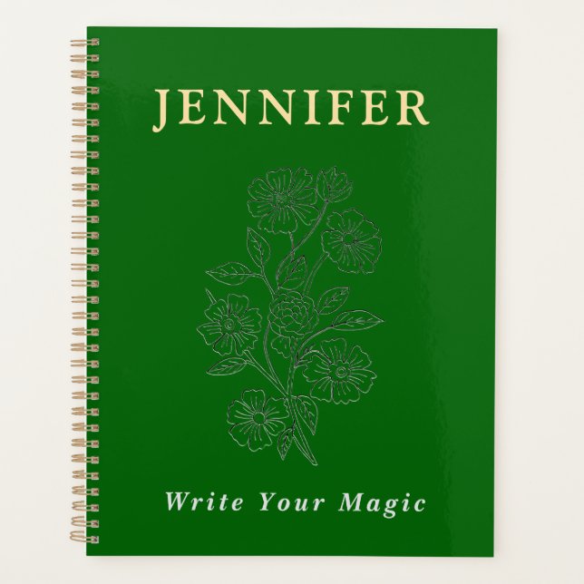 Agenda Emerald Green Custom Name Notebook – Fresh & Elega (Anverso)