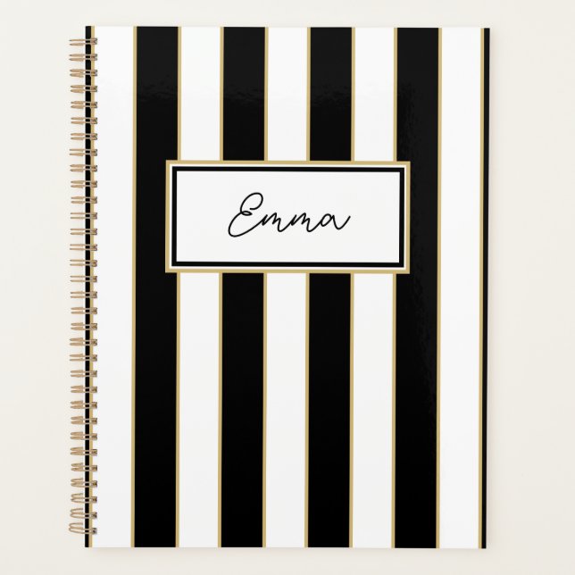 Agenda Emma Stripe Weekly Planner en blanco y negro (Anverso)