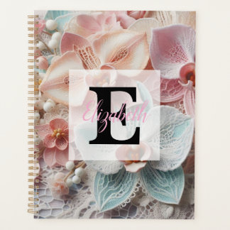 Agenda Encaje de monograma floral rosa flores de orquídea