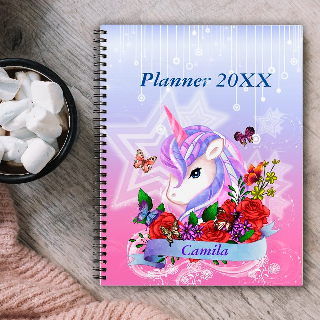 Agenda Encantador unicornio, mariposas y Rosas personaliz (Subido por el creador)