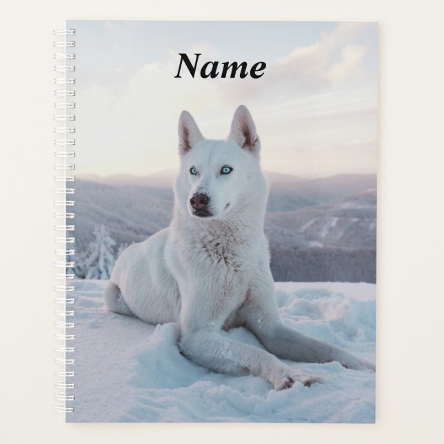 Agenda Encantando Perro Husky Blanco en la nieve (Anverso)