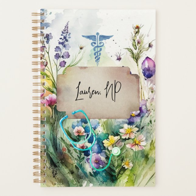 Agenda Enfermera Boho Watercolor Flor silvestre Estudiant (Anverso)