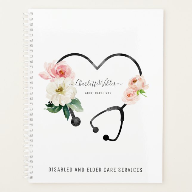 Agenda Enfermera Caregiver Estetoscopio Floral (Anverso)