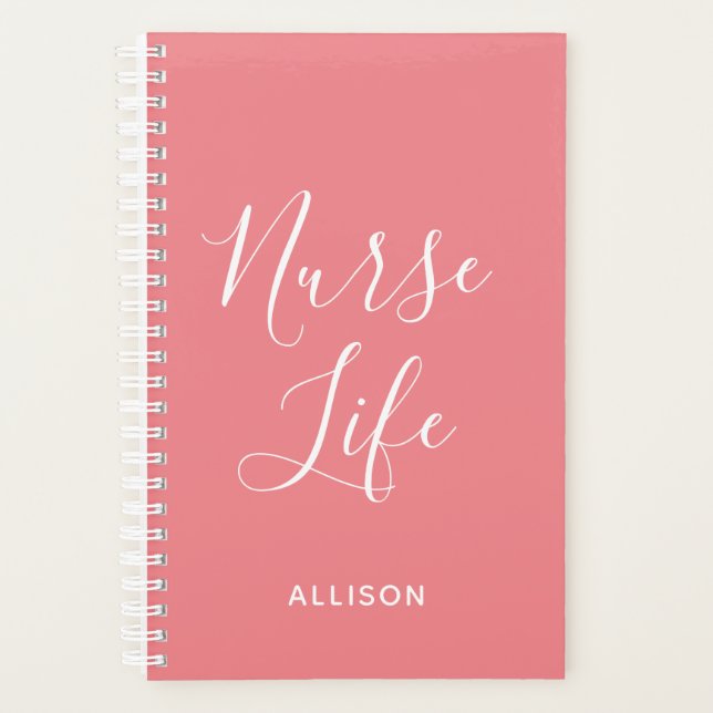Agenda Enfermera de la vida médica Rosa y Blanco personal (Anverso)