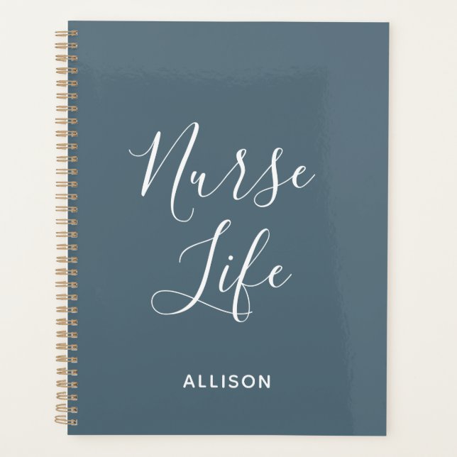 Agenda Enfermera estudiantil Dusty Blue Script Personaliz (Anverso)