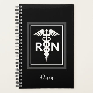 Agenda Enfermera inscrita Caducto blanco negro personaliz