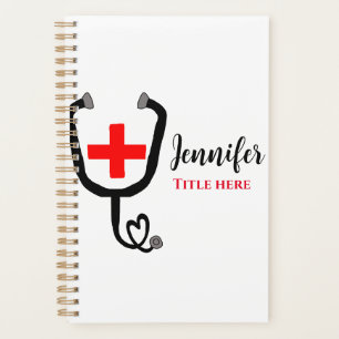 Agenda enfermera médico rojo más estetoscopio agregar nom