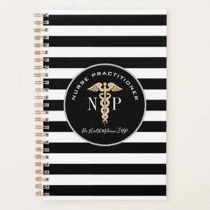 Agenda Enfermera practicante Monograma blanco negro médi