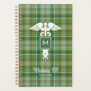 Agenda Enfermera Preppy Medicina Green Plaid Personalizad