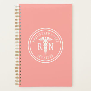 Agenda Enfermera RN Caduceus Médico Pink Personalizado
