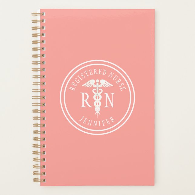 Agenda Enfermera RN Caduceus Médico Pink Personalizado (Anverso)