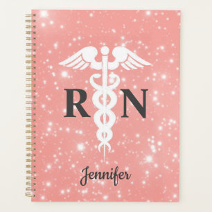 Agenda Enfermera RN Caduceus Rubor Nombre personalizado r