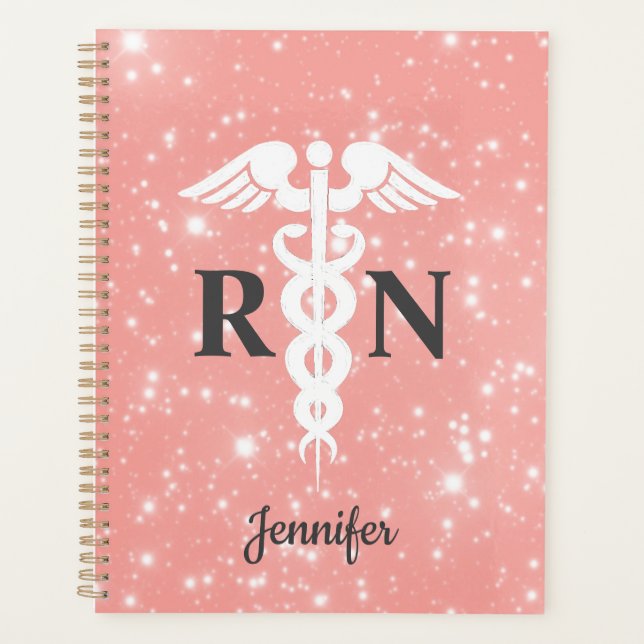 Agenda Enfermera RN Caduceus Rubor Nombre personalizado r (Anverso)