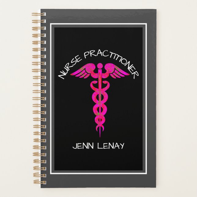 Agenda Enfermero Profesional Médico Pink Caduceus Nombre (Anverso)