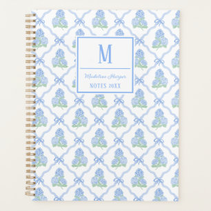 Agenda Enrejado de lazo elegante de hortensias azules y v
