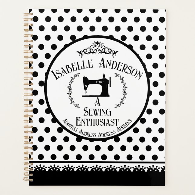 Agenda Entusiasta de la costura negro blanco  (Anverso)