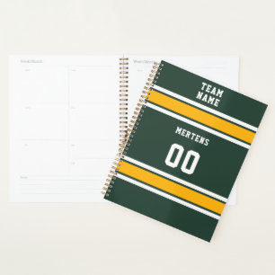 Agenda Equipo deportivo Su Nombre Número Oro Verde Blanco