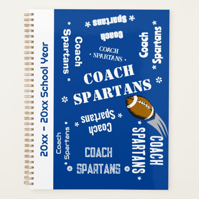 Agenda Equipo entrenador de fútbol personalizado azul y b (Anverso)