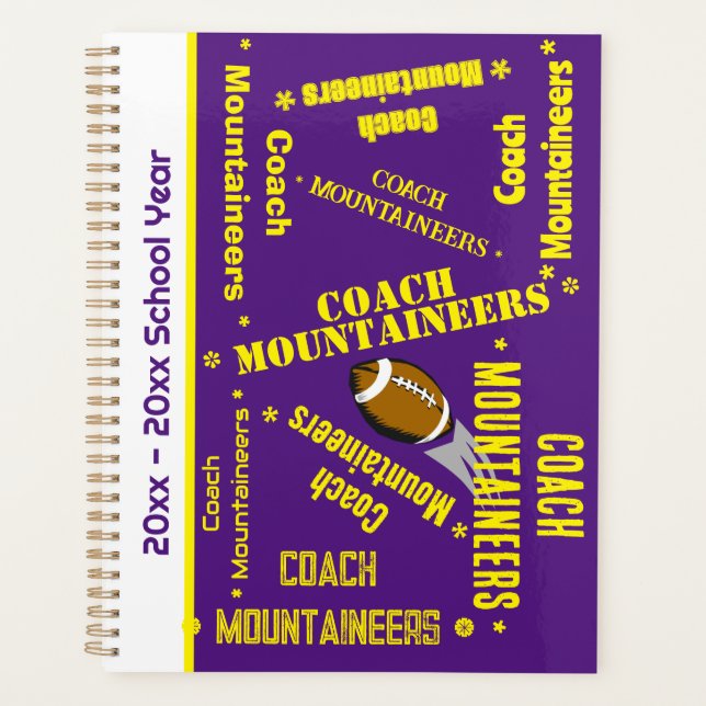 Agenda Equipo entrenador de fútbol personalizado morado y (Anverso)