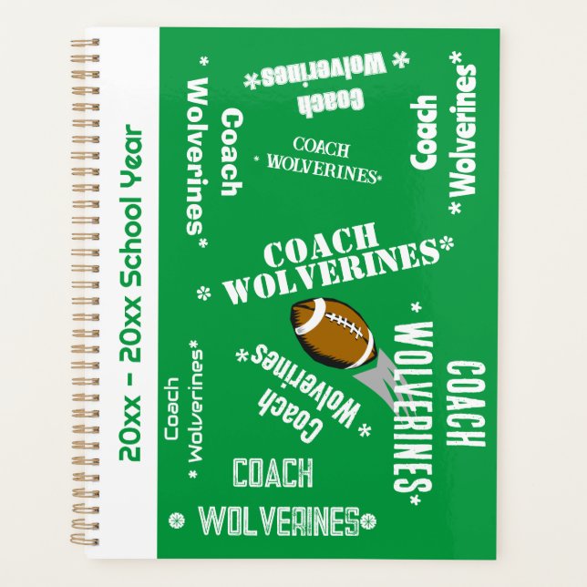 Agenda Equipo entrenador de fútbol personalizado verde y  (Anverso)