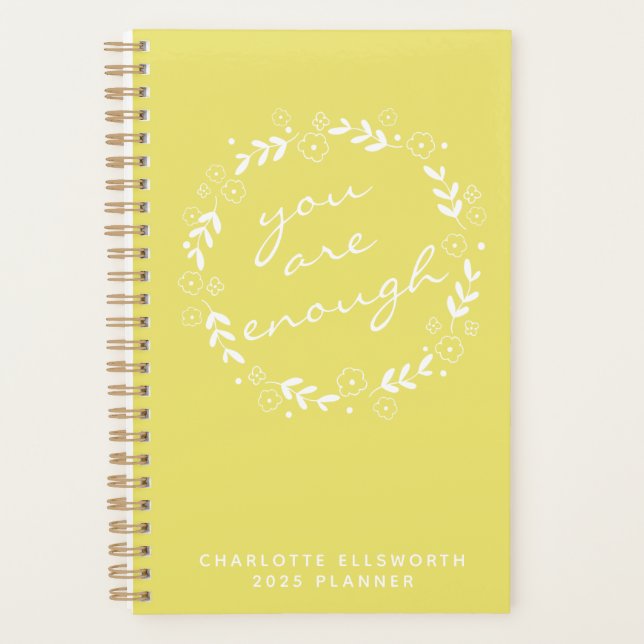 Agenda Eres Suficiente Cita Floral Amarilla Personalizada (Anverso)