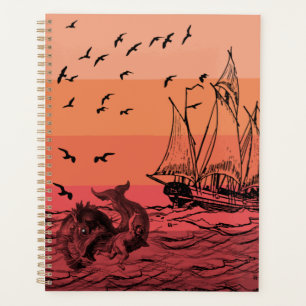 Agenda Esbozo de Monstruo del Mar del Sol Vintage
