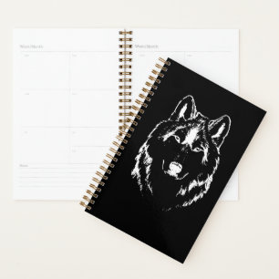 Agenda Esbozo Funky De Cabeza De Lobo Blanco Y Negro