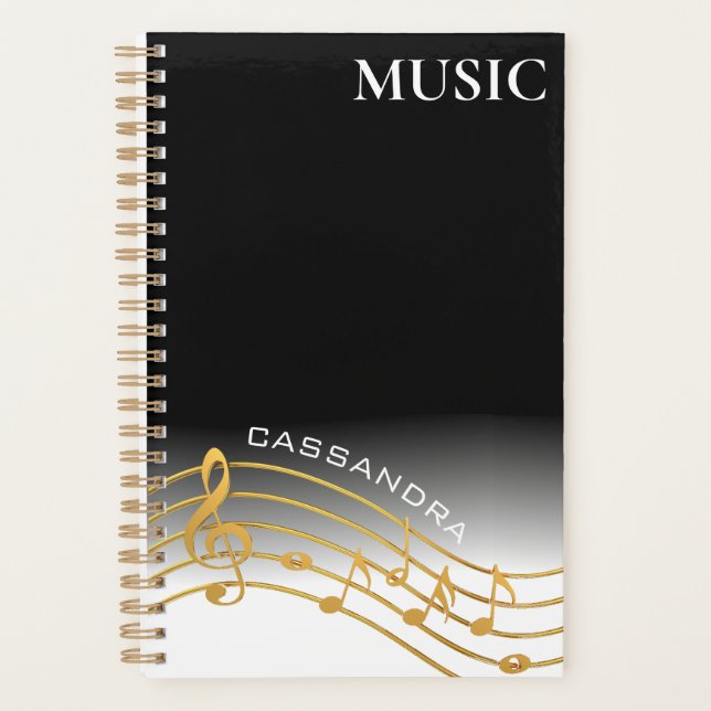 Agenda Escala de notas de música en negro y oro (Anverso)
