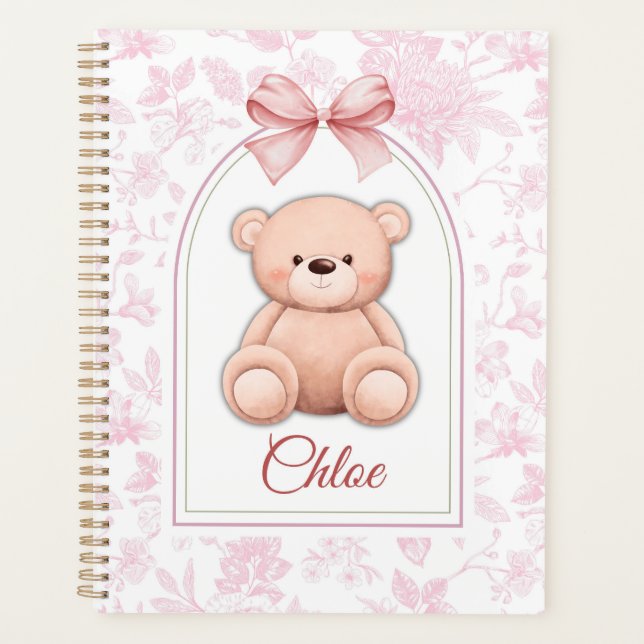 Agenda Escarlata | Diseño de guardería de osito rosado pe (Anverso)