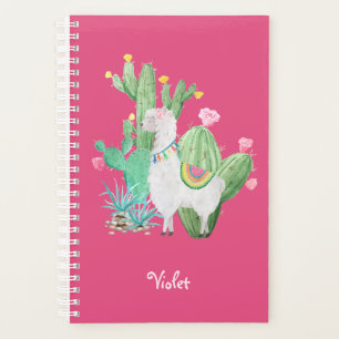 Agenda Escena de Cactus de Llama en Acuarela Rosa Brillan