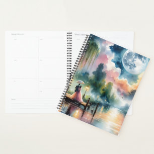 Agenda Escena romántica de color acuático de la luna