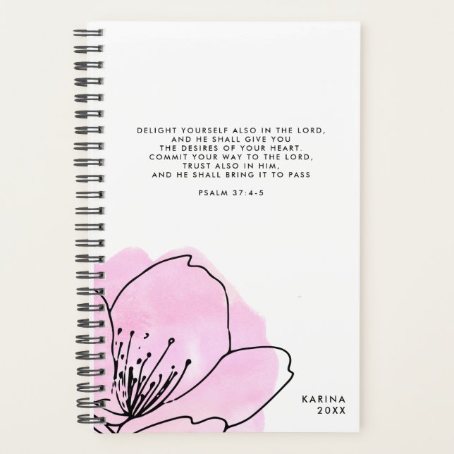 Agenda Escritura personalizada floral moderna rosa y negr (Anverso)