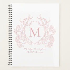 Agenda Escudo floral rosa Rubor clásico monograma