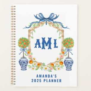 Agenda Escudo Topiary de Bambú y Naranja Monograma de 3