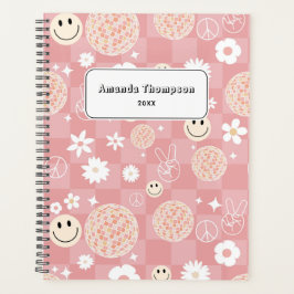 Agenda Escuela Hippie Retro Pink Groovy Checkered