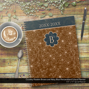 Agenda Escuela personalizada Country Flowers Blue Brown