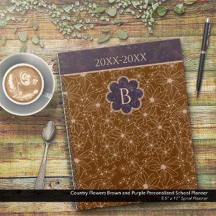 Agenda Escuela personalizada Country Flowers Brown Purple