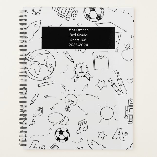 Agenda Escuela Primaria Personalizada Blanco y Negro (Anverso)