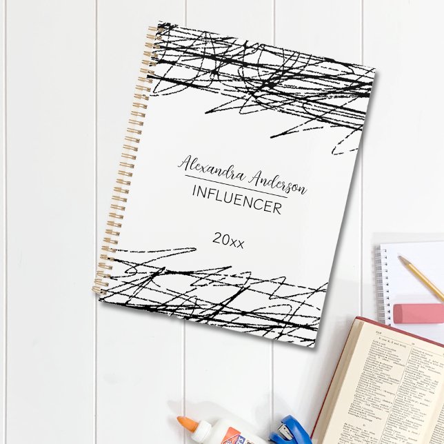 Agenda Esgrima De Resumen Mínima En Blanco Y Negro (Minimal Black And White Abstract Scribble Planner)