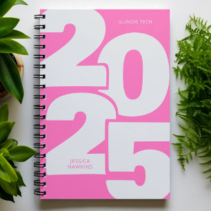 Agenda Espiral de año superpuesto de color rosa caliente