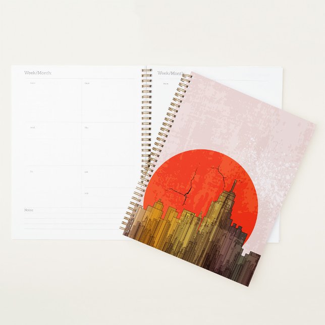 Agenda Esquina urbana con paisaje de sol rojo (Subido por el creador)