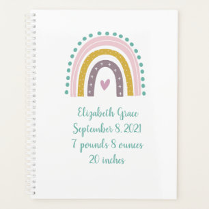 Agenda Estadísticas de nacimiento Boho Rainbow Rosa Turqu